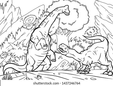 Outline Diplodocus Dinosaur Illustration Coloring Book Stock Vector ...