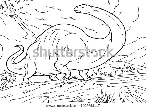 アウトラインディプロドクス恐竜イラスト 塗り絵本 のベクター画像素材 ロイヤリティフリー