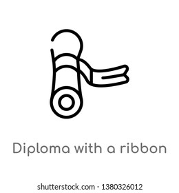 outline diploma with a ribbon vector icon. isolated black simple line element illustration from education concept. editable vector stroke diploma with a ribbon icon on white background