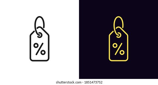 Outline discount icon with editable stroke. Linear discount tag with percent sign, product sale. Low price label, special offer, sale announcement. Vector icon, sign, symbol for UI and Animation