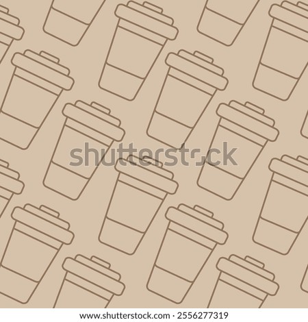 Outline disposable cups with lid Dynamic Seamless pattern in trendy monochrome brown in minimalistic