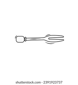 Outline Disposable Plastic Fruit Cocktail Fork Mini Fork Picker White Background Vector Illustration