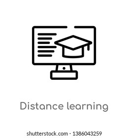 outline distance learning vector icon. isolated black simple line element illustration from general-1 concept. editable vector stroke distance learning icon on white background