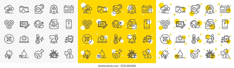 Distribuição de contorno, lâmpada de eletricidade e CO2 gás linha ícones pack para web com eletricidade, Sorriso, dispositivos de recuperação linha ícone. Deslize para cima, Pessoas conversando, ícone do pictograma do laboratório de Química. Vetor