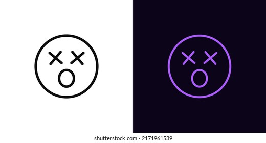 Outline Dizzy Emoji Icon, With Editable Stroke. Shocked Emoticon With Open Mouth And X Eyes, Stunned Face Pictogram. Killed Emoji Silhouette, Horrify Emoticon Face, Overwhelmed Emotion. Vector Icon