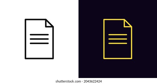 Outline document icon, with editable stroke. Linear contract sign, doc page pictogram. Online document flow, white paper, business report, contract form. Vector icon, sign, symbol for UI and Animation
