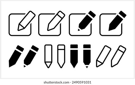 Outline document with pencil icon isolated. School symbol. Business icon. Checklist document. Sketch vector stock illustration