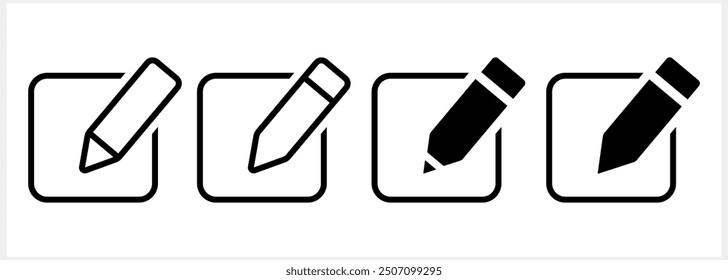 Outline document with pencil icon isolated. School symbol. Business icon. Checklist document. Sketch vector stock illustration