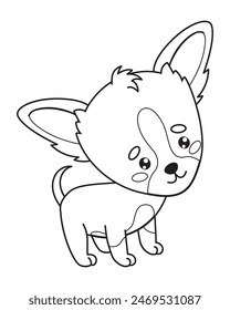 In: Outline Dog Chihuahua. Nette Cartoon Kawaii Tierfigur Haustier. Strichzeichnung, Malbuch. Vektorillustration. Kollektion für Kinder 