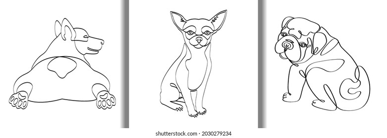 Outline dog fashion hand drawn vector illustrations set. Animal prints, pet icons, textile and t-shirt prints, coloring pages.