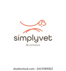 Outline dog illustration, puppy cute silhouette vector logo design for veterinary hospital.