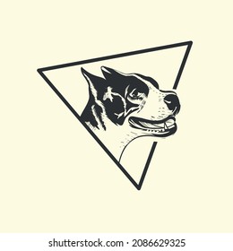 outline dog outline inside triangle, hand drawn. vector logo icon logo design graphic template download