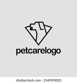 Outline dog within a triangle flat vector logo. Logo for pet care, veterinary, and pet shop.