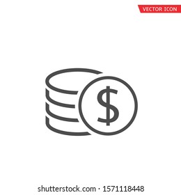 Outline Dollar coins icon. Money icon isolated, Payment income salary bonus symbol Vector illustration