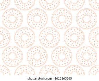 Outline Donuts seamless pattern. Sweet food repeat background. Vector illustration.