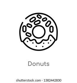 outline donuts vector icon. isolated black simple line element illustration from food concept. editable vector stroke donuts icon on white background