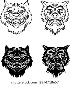 Outline and doodle art Tiger vector is on white background.Drawing tiger for tattoo.Traditional Japanese culture for printing on background.