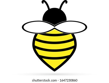 Outline doodle bee icon isolated on white. Kids logo. Hand drawing vector stock illustration