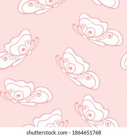 Outline doodle butterflies seamless pattern