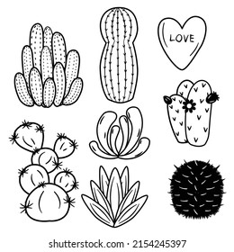 Ilustraciones del vector Cactus.Set Cactus Hand draw.ector cactus aislado en blanco.