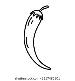 Outline Doodle Chilli Pepper. Hand Drawn Illustration
