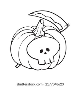Outline and doodle Cute Pumpkin characters. Halloween, trick or treat coloring book page activity for kids and adults.  Hand drawn vector illustration. 