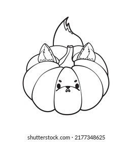 Outline and doodle Cute Pumpkin characters. Halloween, trick or treat coloring book page activity for kids and adults.  Hand drawn vector illustration. 