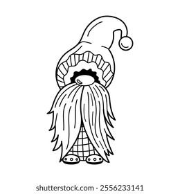 Outline doodle of a festive dwarf for creative design projects