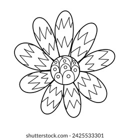 Outline doodle flower. Black and white floral ornament in zentangle style for coloring page. Vector illustration