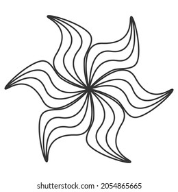 Outline doodle flower like sun and fire Decorative abstract pattern Simple line element Black contour vector illustration Isolated on white background