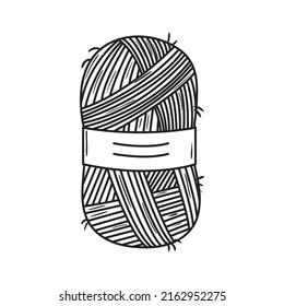 Outline doodle illustration of yarn. Hand drawn knitting equipment sketch. Craft element vector icon isolated on white background