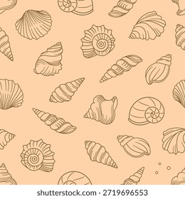 Contorno Doodle Ocean Shell, Caracol e Conch padrão sem emenda