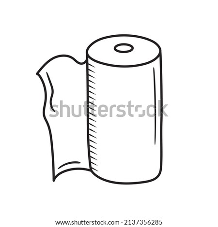 Outline doodle roll of paper towels. Hand drawn kitchen equipment vector illustration. Household work supply