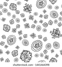 Outline doodle seamless flowers in line art style on white background. Outline floral seamless pattern. Cute simple design. Hand drawn style pattern. Vector illustration art.