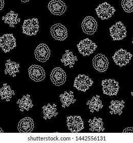 Outline doodle seamless flowers in line art style on black background. Outline floral seamless pattern. Cute simple design. Hand drawn style pattern. Vector illustration art.