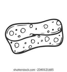 Outline doodle sponge icon. Hand drawn cleaning equipment vector illustration. House work supply for dish washing