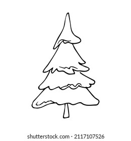 Outline doodle vector fir tree hand drawn set. Simple style trees.