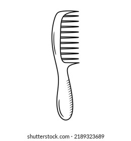 Outline doodle vector illustration of comb. Hand drawn hair brush. Hairdresser equipment icon isolated on white background