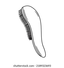 Outline doodle vector illustration of massage hair brush. Hand drawn comb. Hairdresser equipment icon isolated on white background