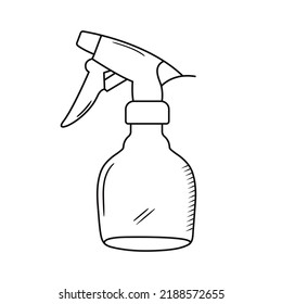 Outline doodle vector illustration of sprayer bottle. Hand drawn atomizer for hair styling, cleaning. Hairdresser equipment icon isolated on white background