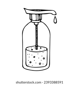 Outline doodle vector illustration of sprayer bottle. Line art hand drawn cream jar