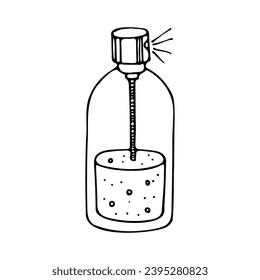 Outline doodle vector illustration of sprayer bottle. Line art hand drawn cream jar