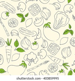 outline doodle vegetables seamless pattern