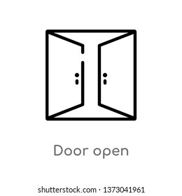 outline door open vector icon. isolated black simple line element illustration from buildings concept. editable vector stroke door open icon on white background