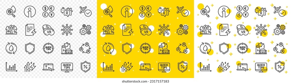 Outline Dot plot, Web tutorials and Teamwork line icons pack for web with Swipe up, Money currency, Shield line icon. Framework, Energy inflation, Vr pictogram icon. Charging station. Vector