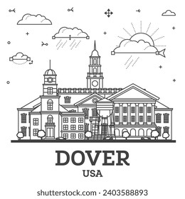 Outline Dover Delaware City Skyline with Modern and Historic Buildings Isolated on White. Vector Illustration. Dover USA Cityscape with Landmarks.