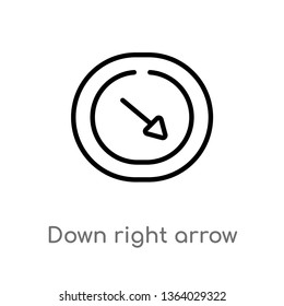 outline down right arrow vector icon. isolated black simple line element illustration from user interface concept. editable vector stroke down right arrow icon on white background