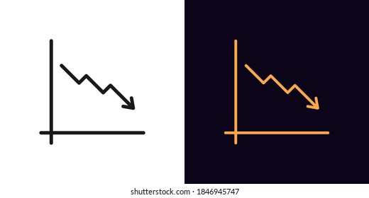 Outline downfall chart icon. Linear drop chart sign, down arrow with editable stroke. Financial forecast, reduce results, falling trend. Vector icon, sign, symbol for Interface and Motion graphic