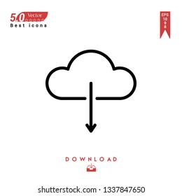 Outline download-from-cloud icon vector isolated on white background. Graphic design, material-design, Best sellerr icons, mobile application, UI / UX design, EPS 10 format vector