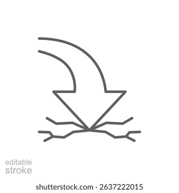 Outline Downward Crashing Arrow Icon Failure Line Art Editable Stroke Impact and Crisis Symbol